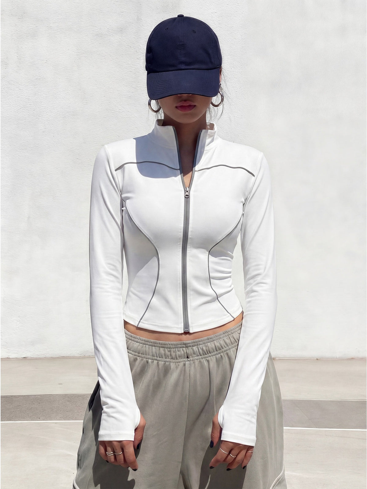 Reflective Stripe Stand Collar Jacket - White