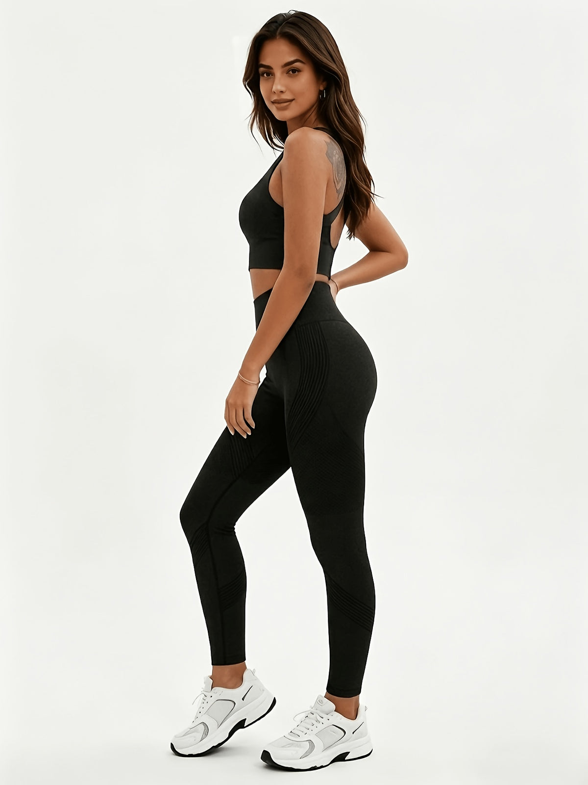Crisscross Backless Bra & Leggings Set - Black