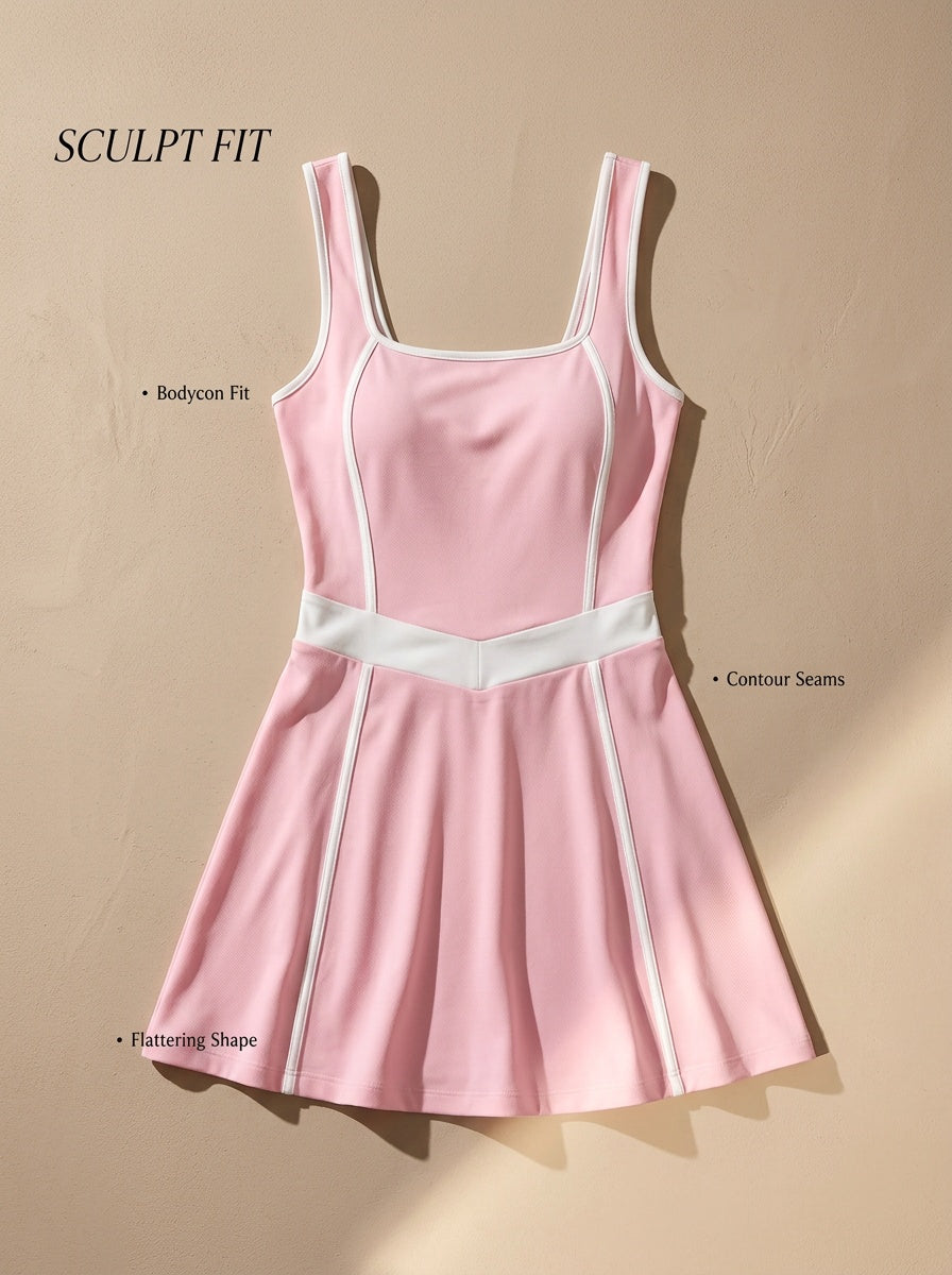 Square Neck Tennis Dress - Pink