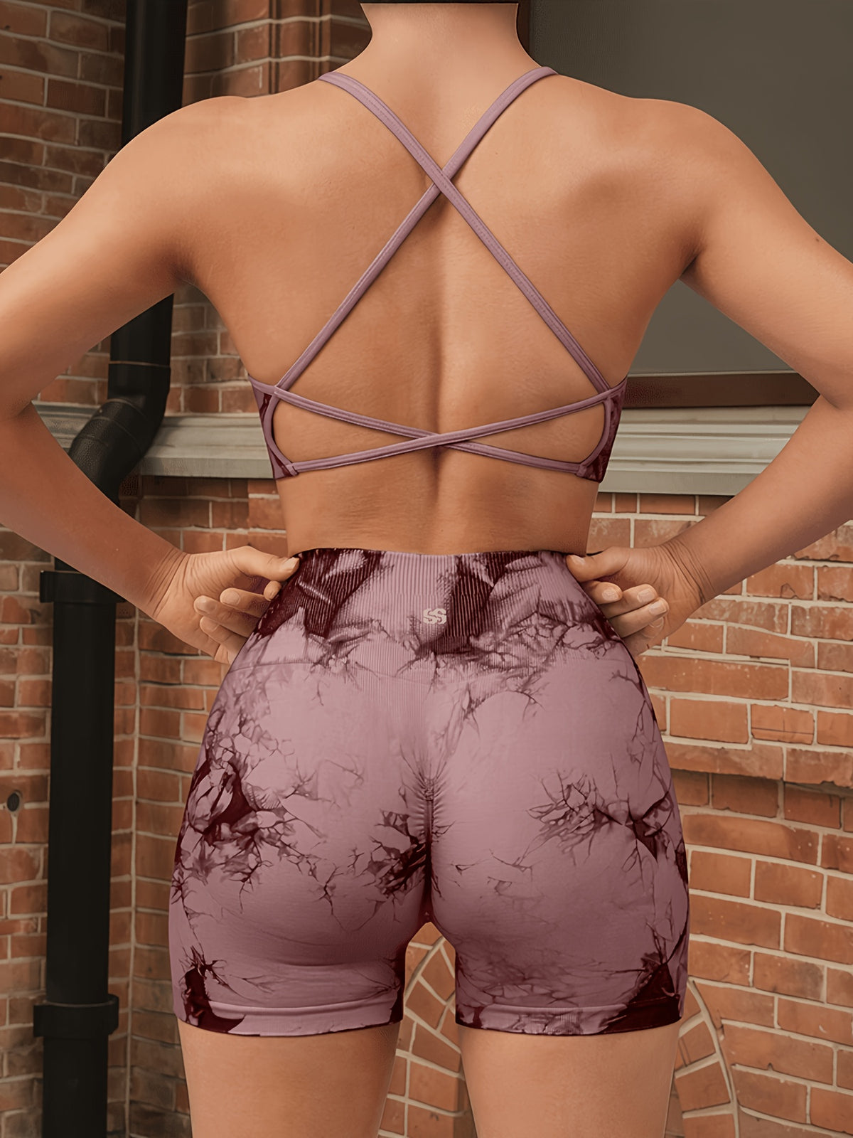 Seamless Thin Strap Bra & Shorts Set - Pink Tie Dye