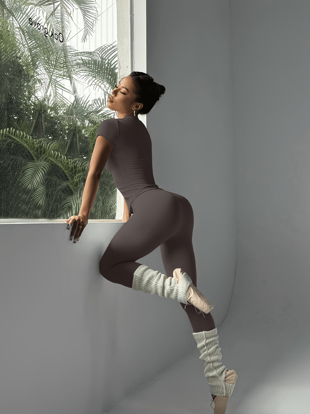 Cropped Tee & Leggings Set - Coffee