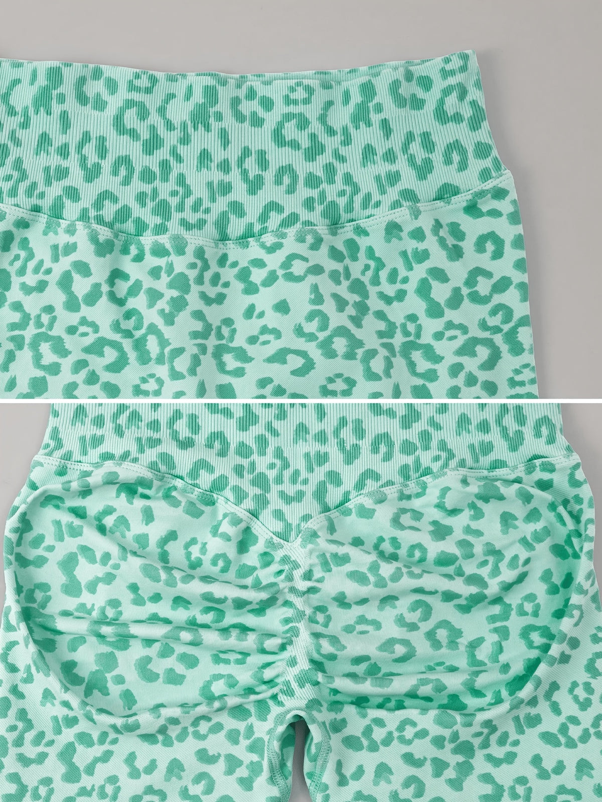 Leopard Seamless Ribbed Biker Shorts - Mint