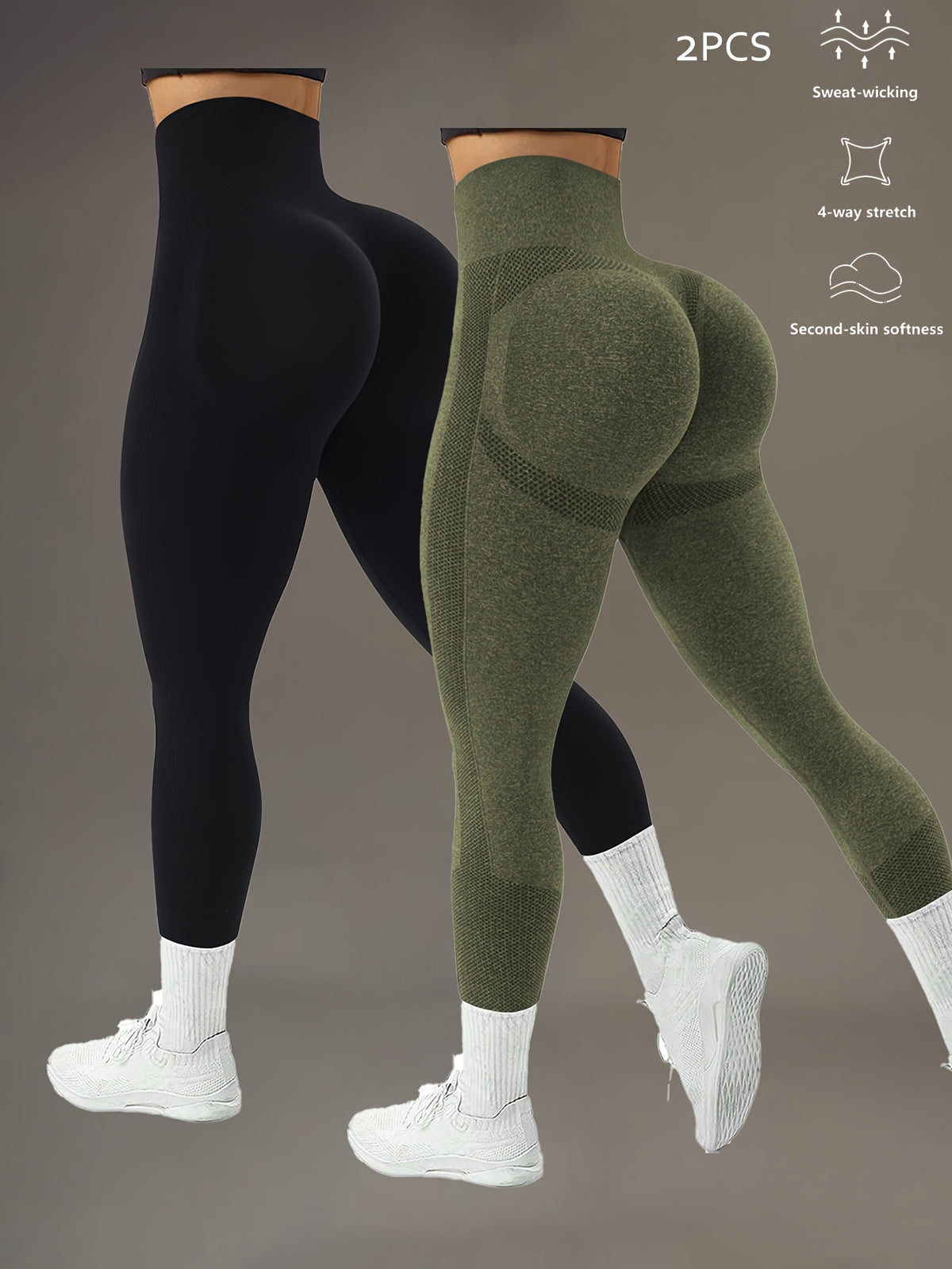2 Pack Polka Dot Wide Waistband Leggings - Black & Deep Green