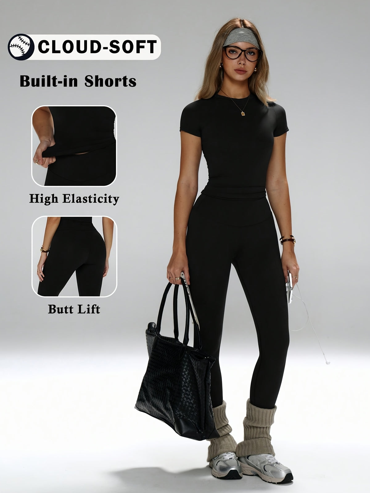 Short Sleeve Tee & Leggings Set - Black