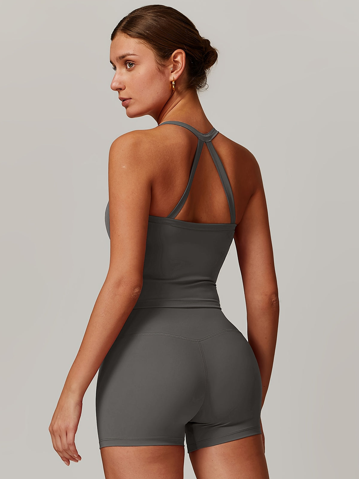 Cross Back Tank & Shorts Set - Grey
