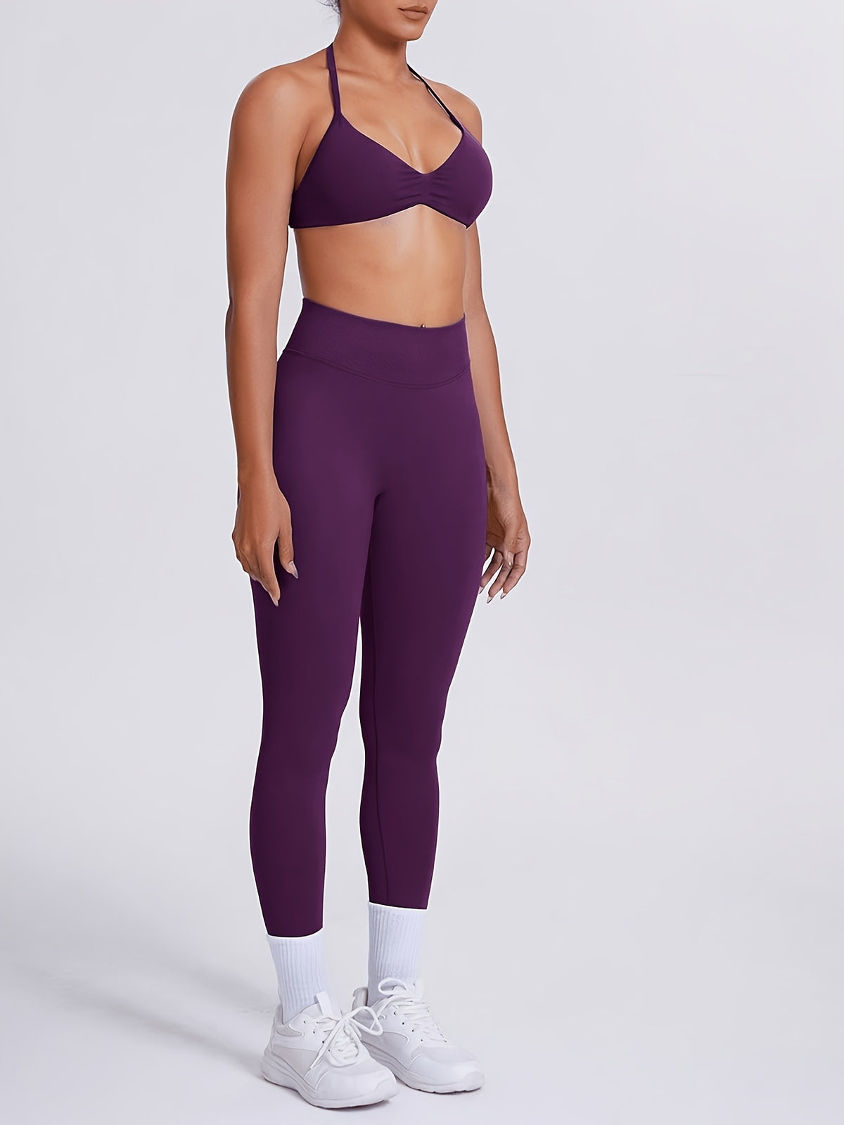 Strappy Bra & Lifted Hip Leggings Set - Deep Purple
