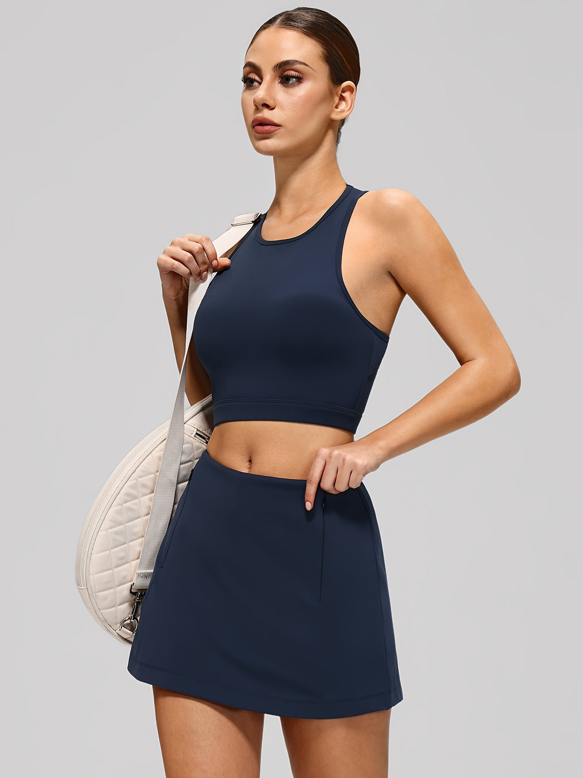 Cutout Cross Back Tank & Shorts Set - Navy