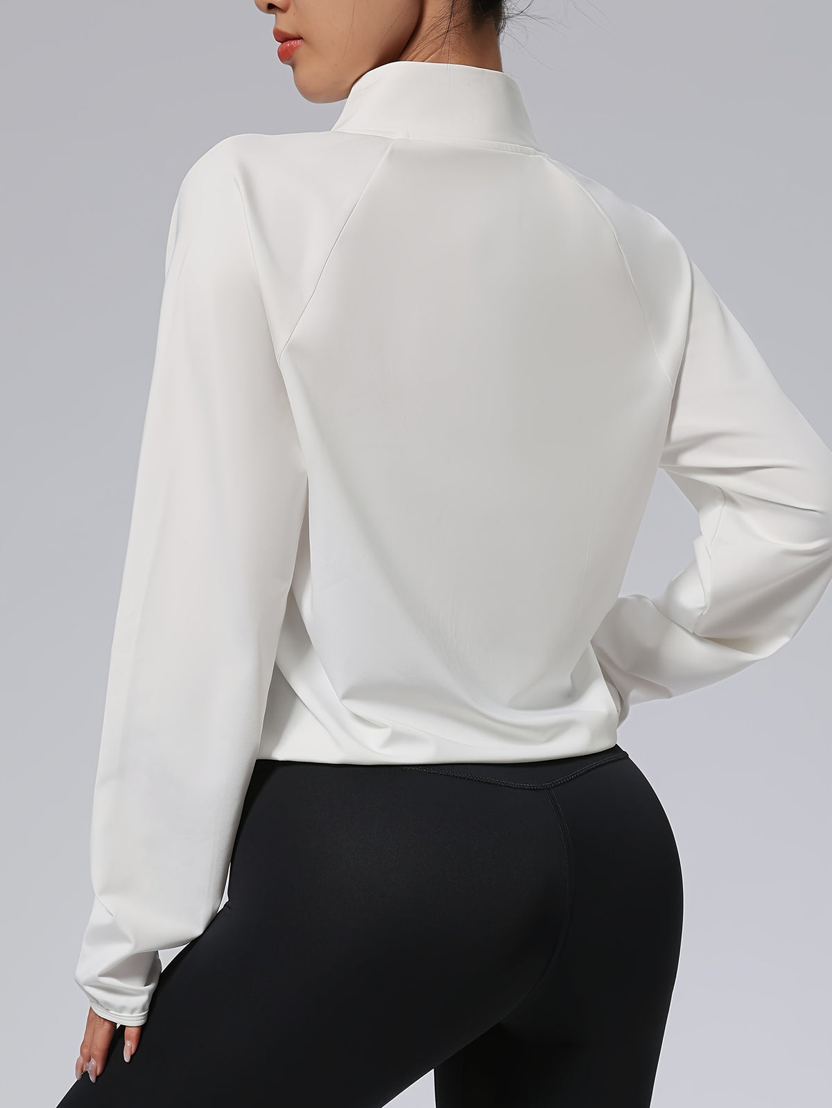 Short Stand Collar Pocket Zip Jacket - White