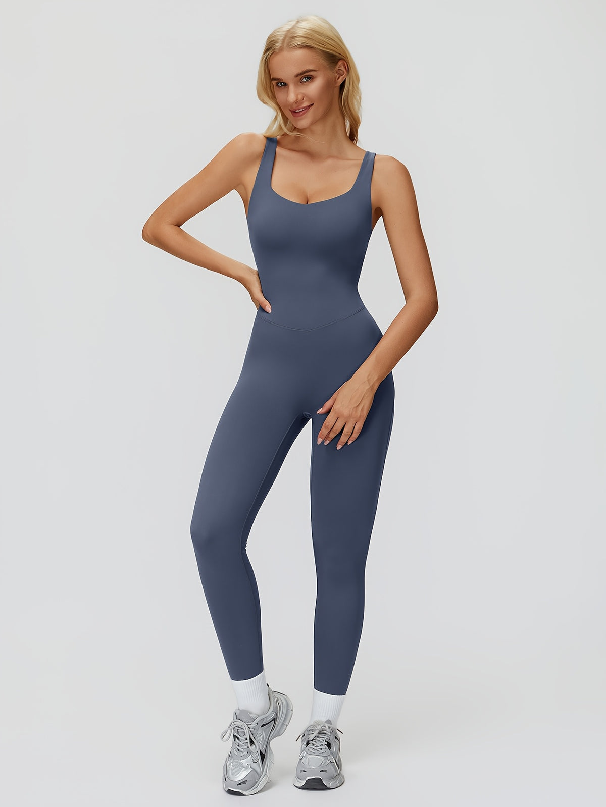 Cutout Back Yoga Jumpsuit - Navy