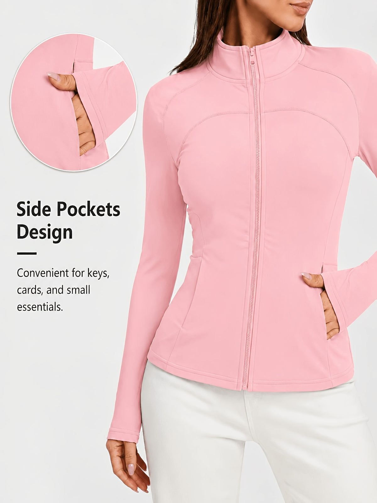 Stand Collar Double Sided Zip Jacket - Hot Pink