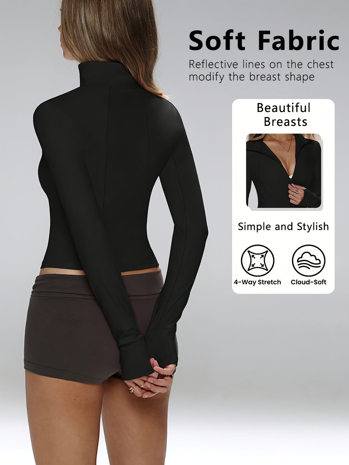 Thumbhole Shaping Zip Jacket - Black