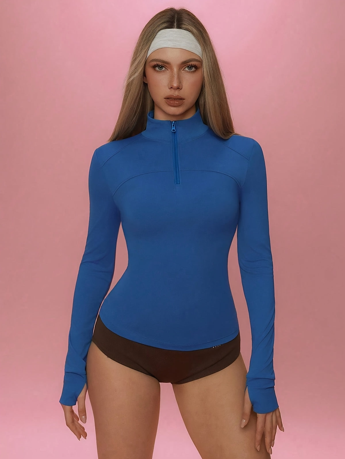 Half-Zip High Neck Cuffed Jacket - Royal Blue