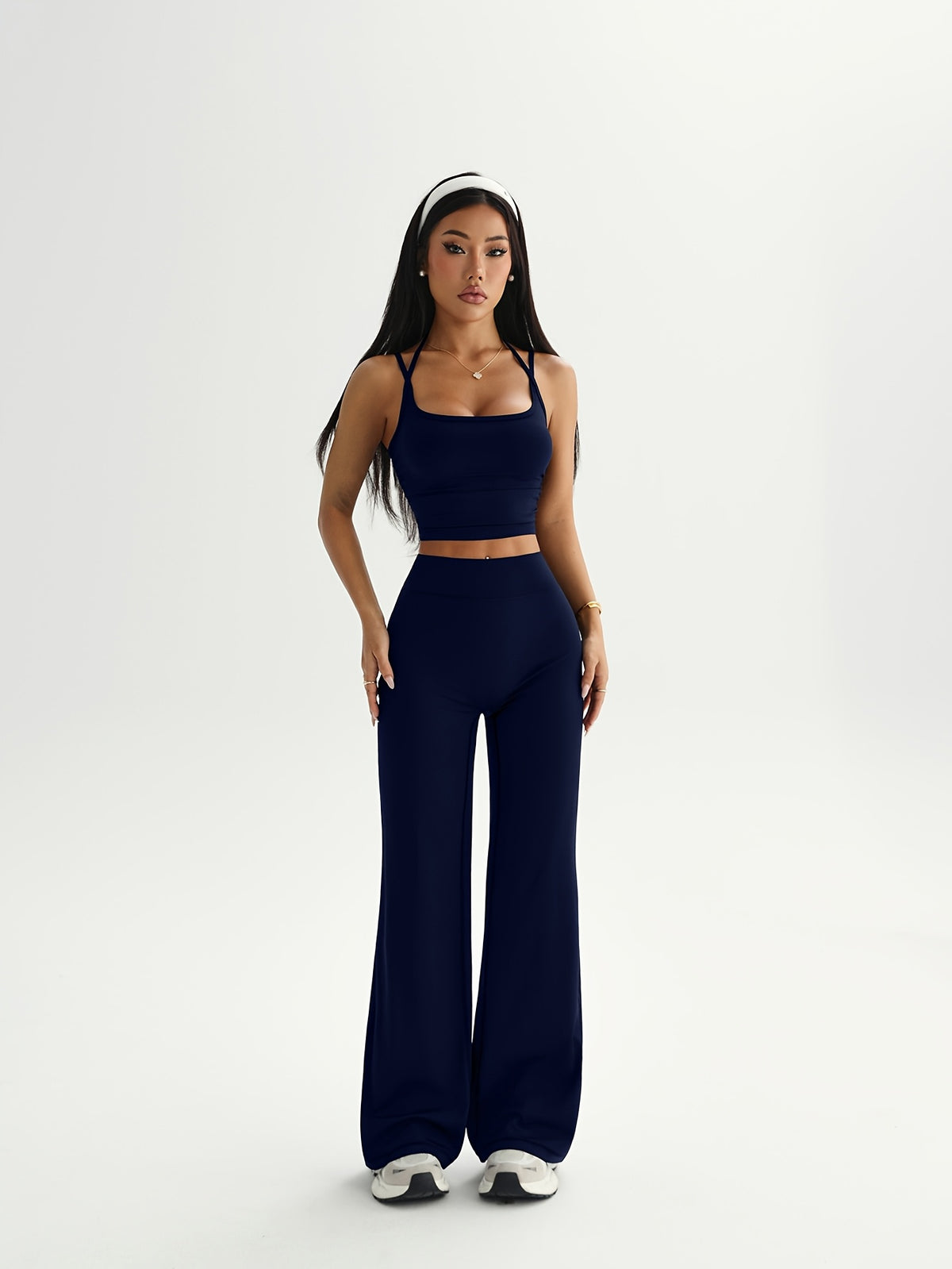 Camisole & Wide Leg Pants Set - Navy