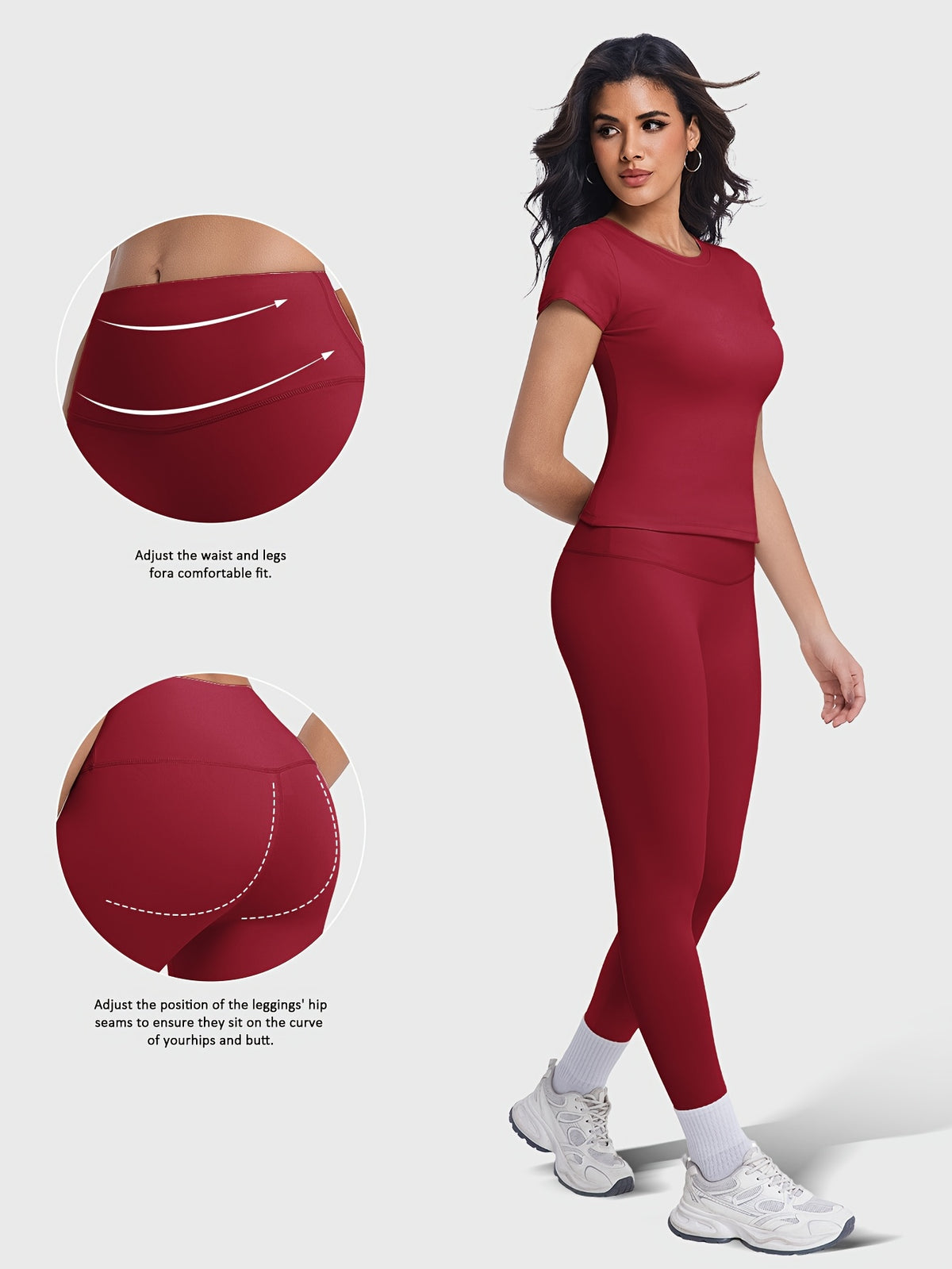 Crew Neck Tee & Leggings Set - Burgundy