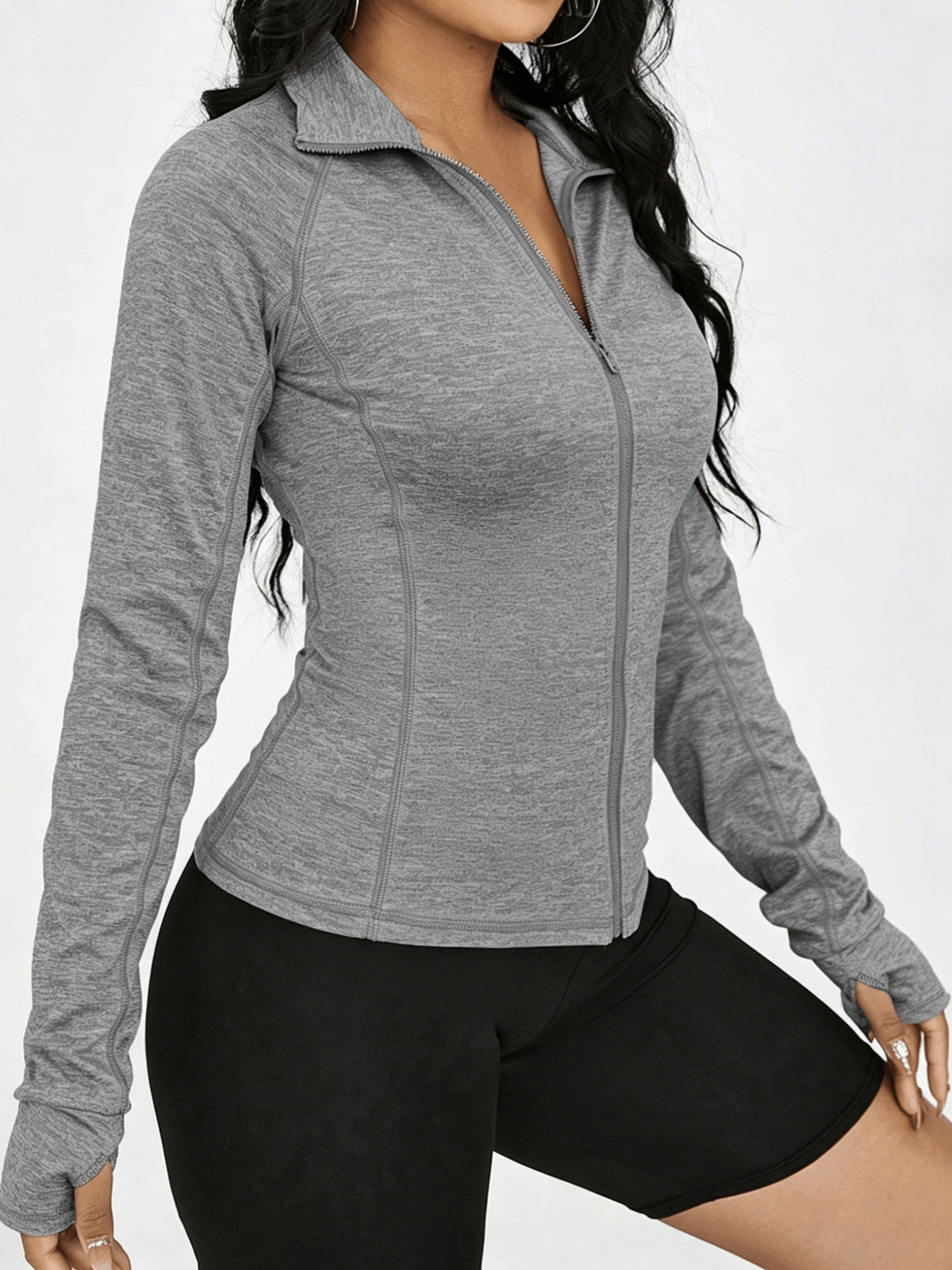 Raglan Thumbhole Zip-Up Sports Jacket - Light Grey
