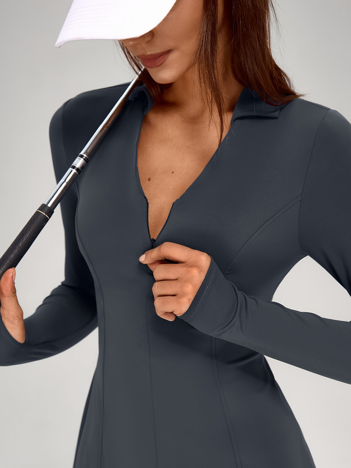 Long Sleeve Tennis Dress - Dark Grey