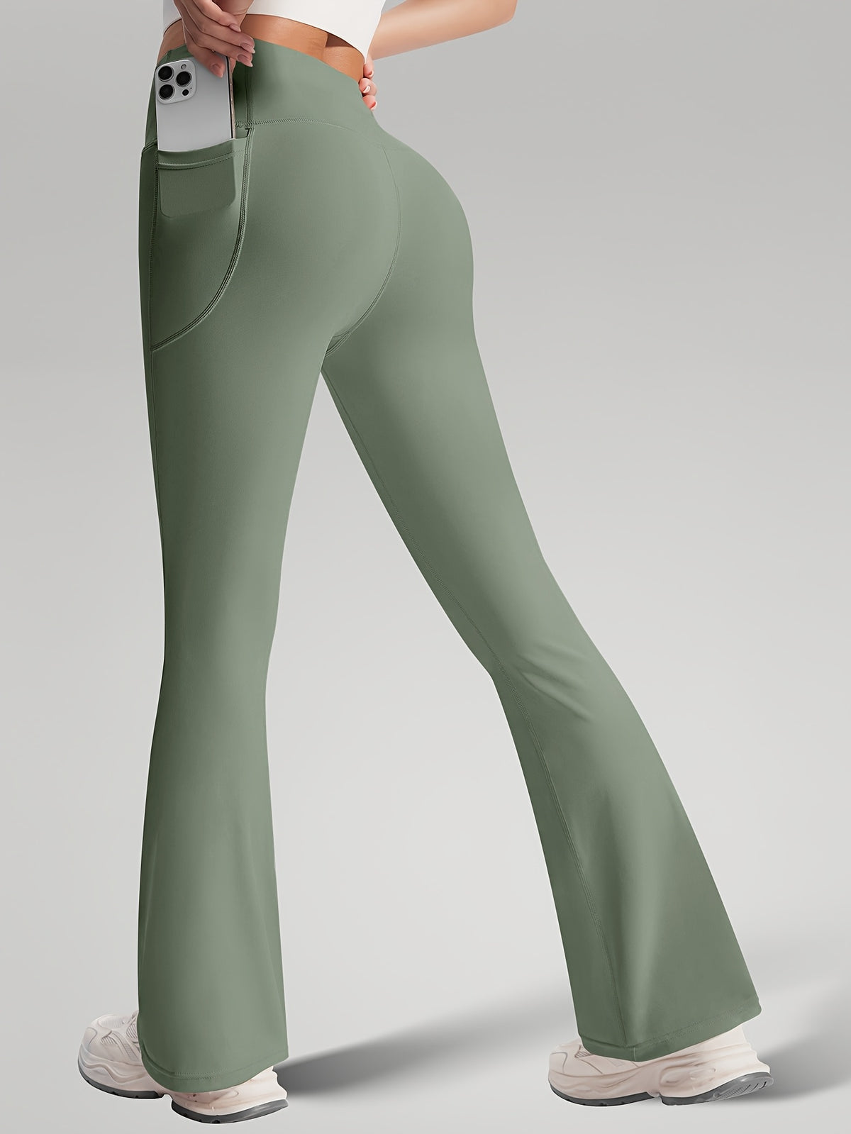 Fitted Tee & Flare Pants Set - Sage Green