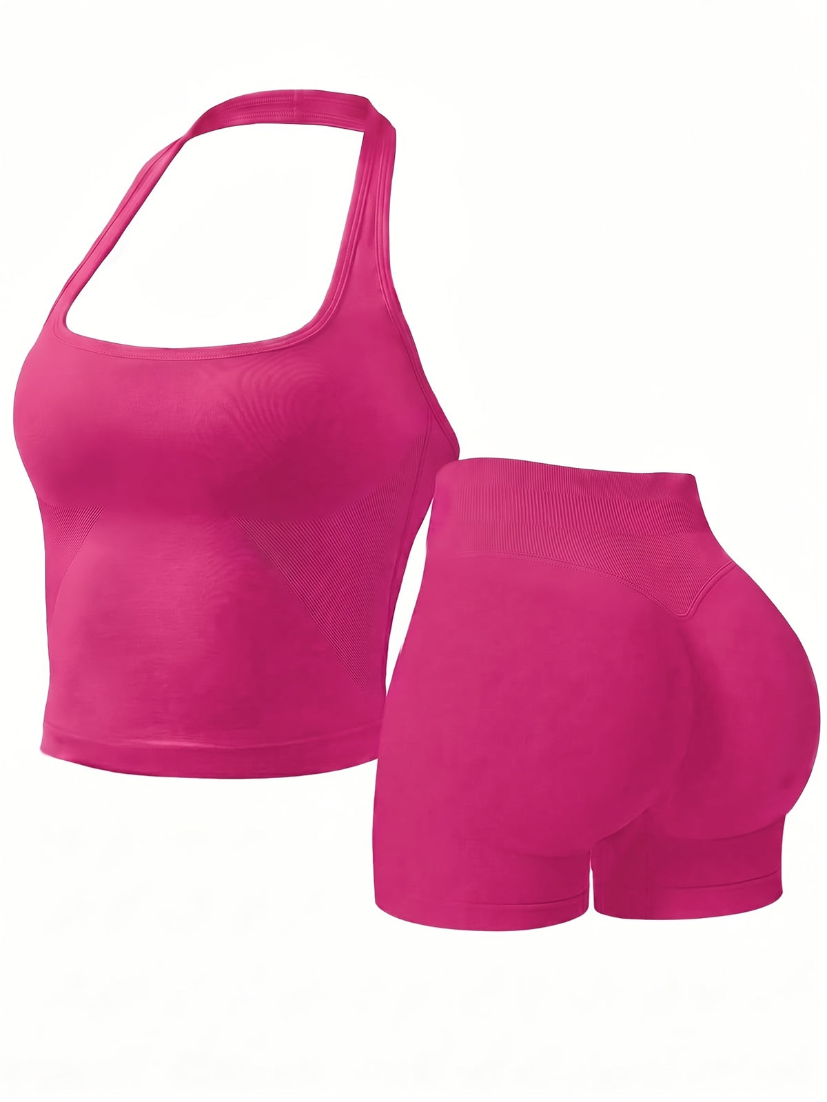 Halter Seamless Tank & Biker Shorts Set - Rose Red