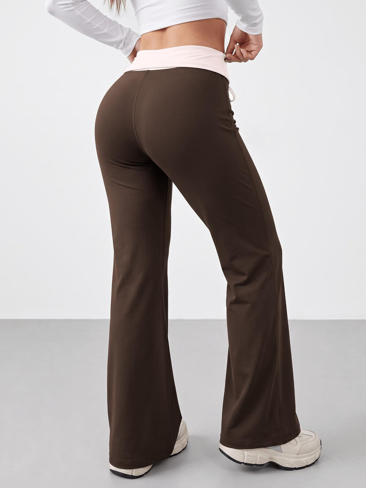 Ruffled Waist Drawstring Trousers - Coffee