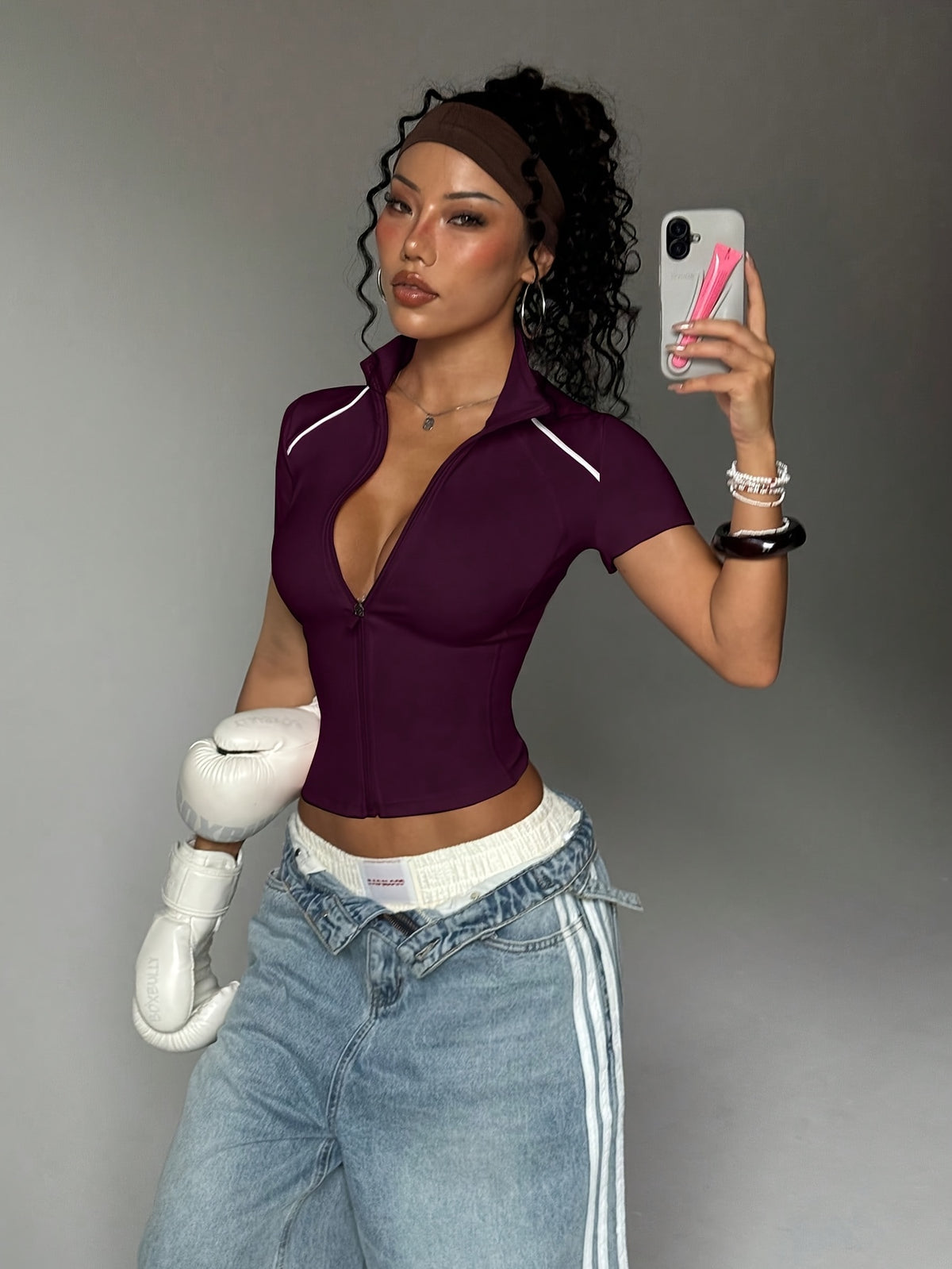 Short Sleeve Zip Top - Purple