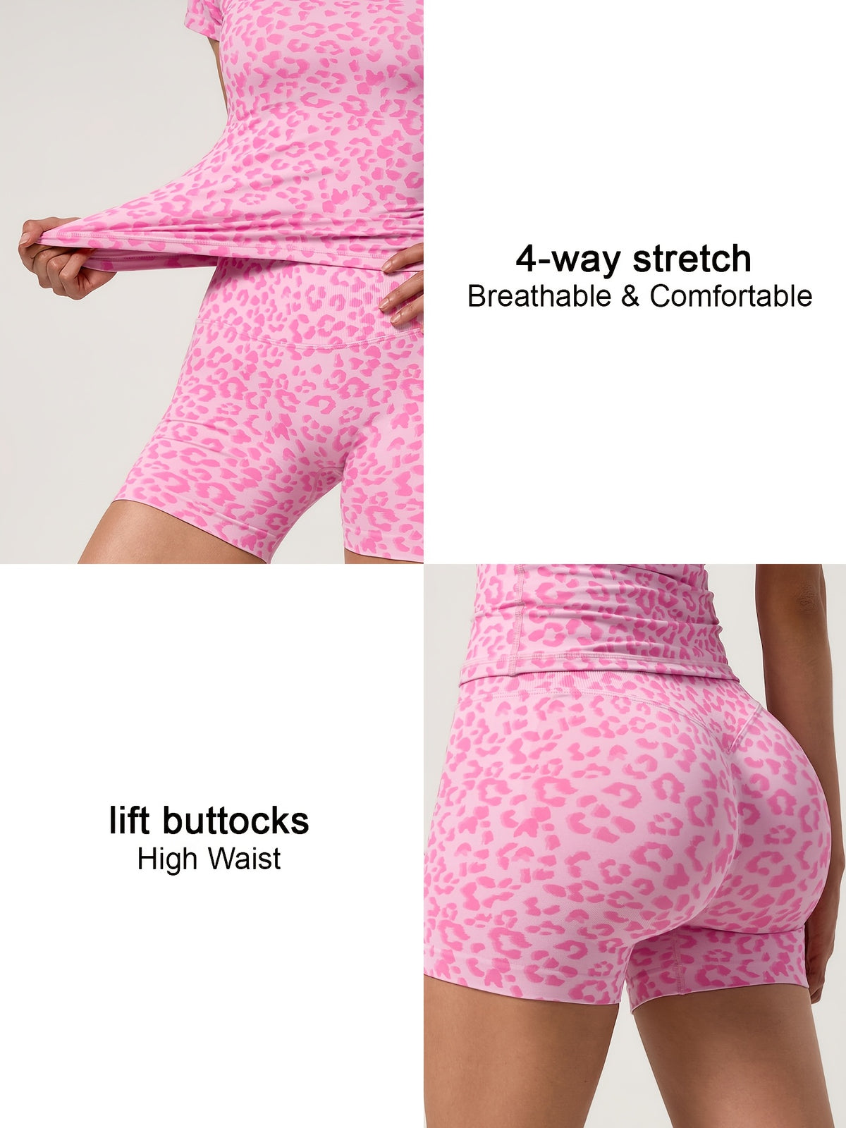 Leopard Tee & Biker Shorts Set - Pink