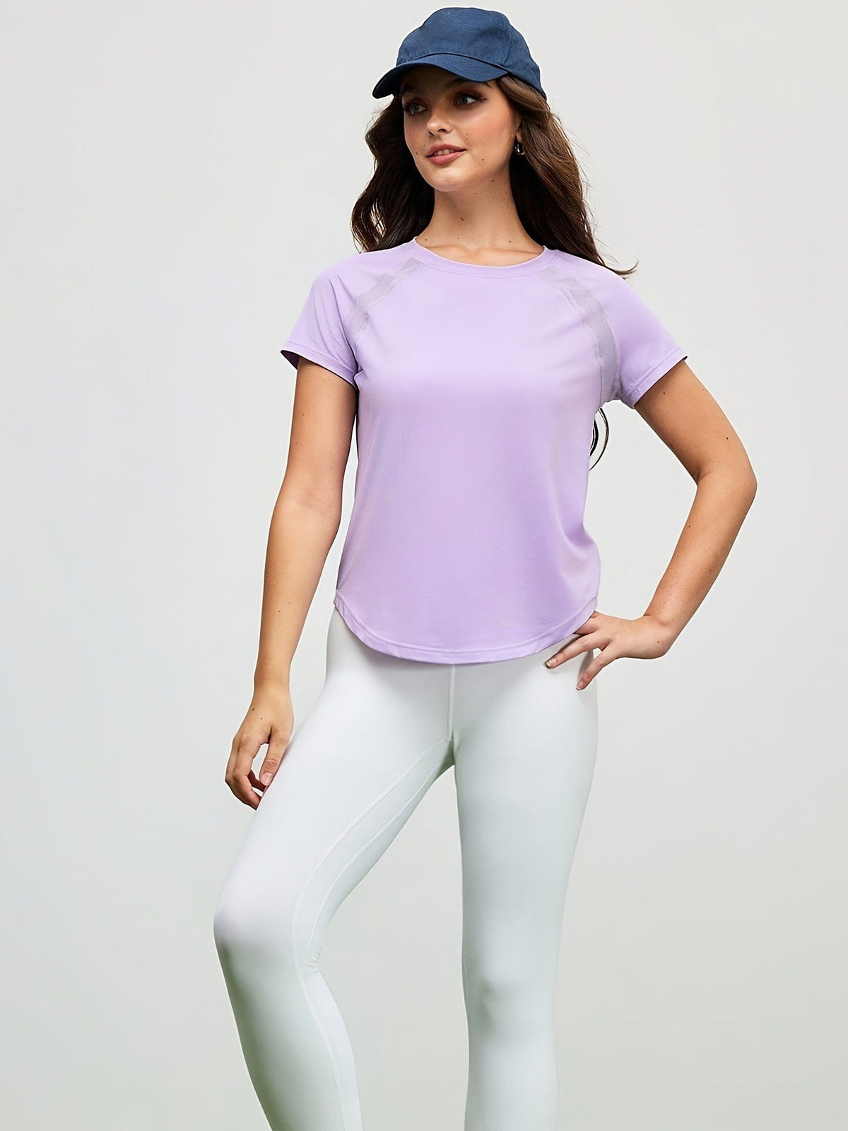 Mesh Spliced Quick-Dry Sports Tee - Light Purple