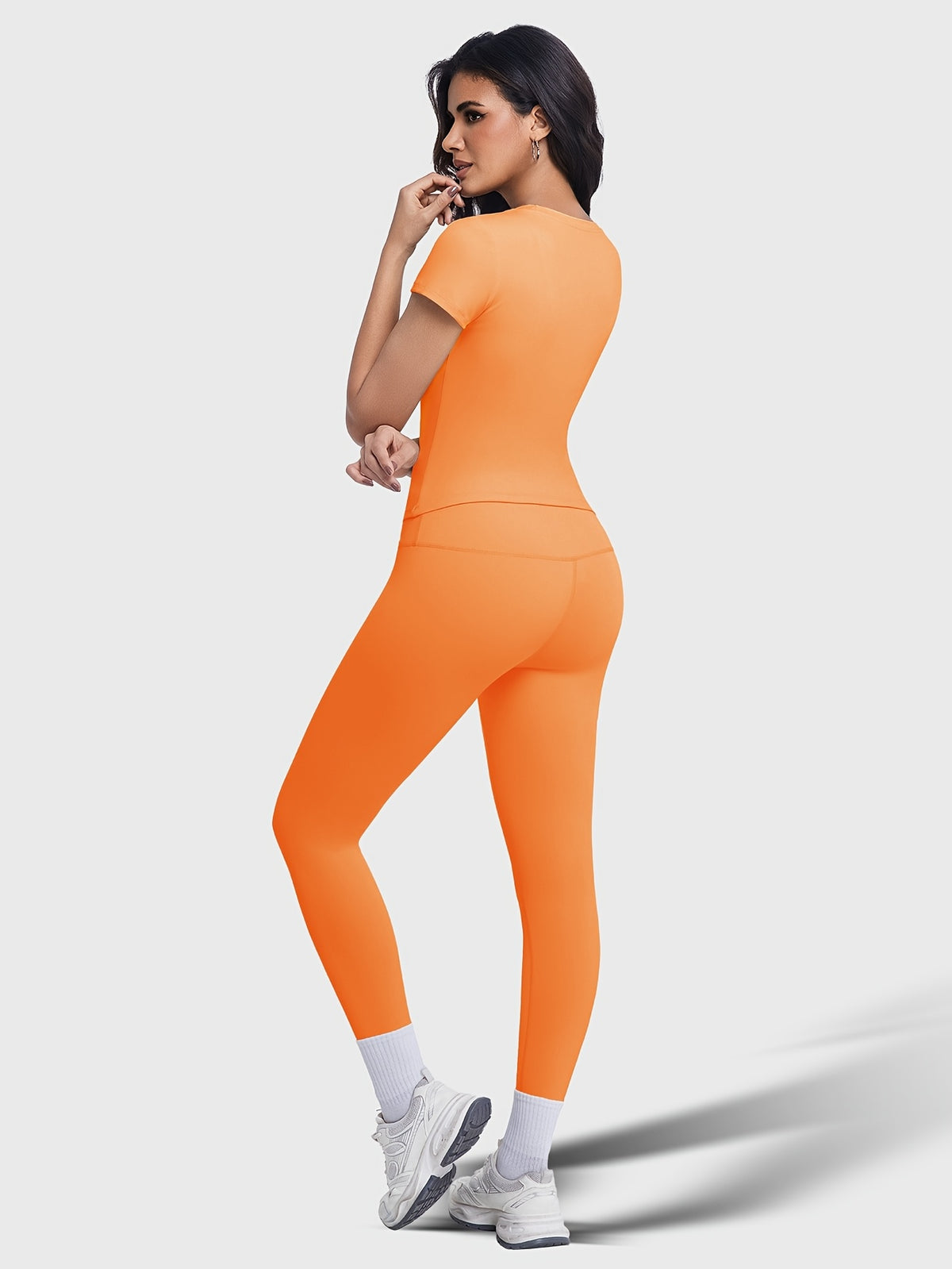Crew Neck Tee & Leggings Set - Orange