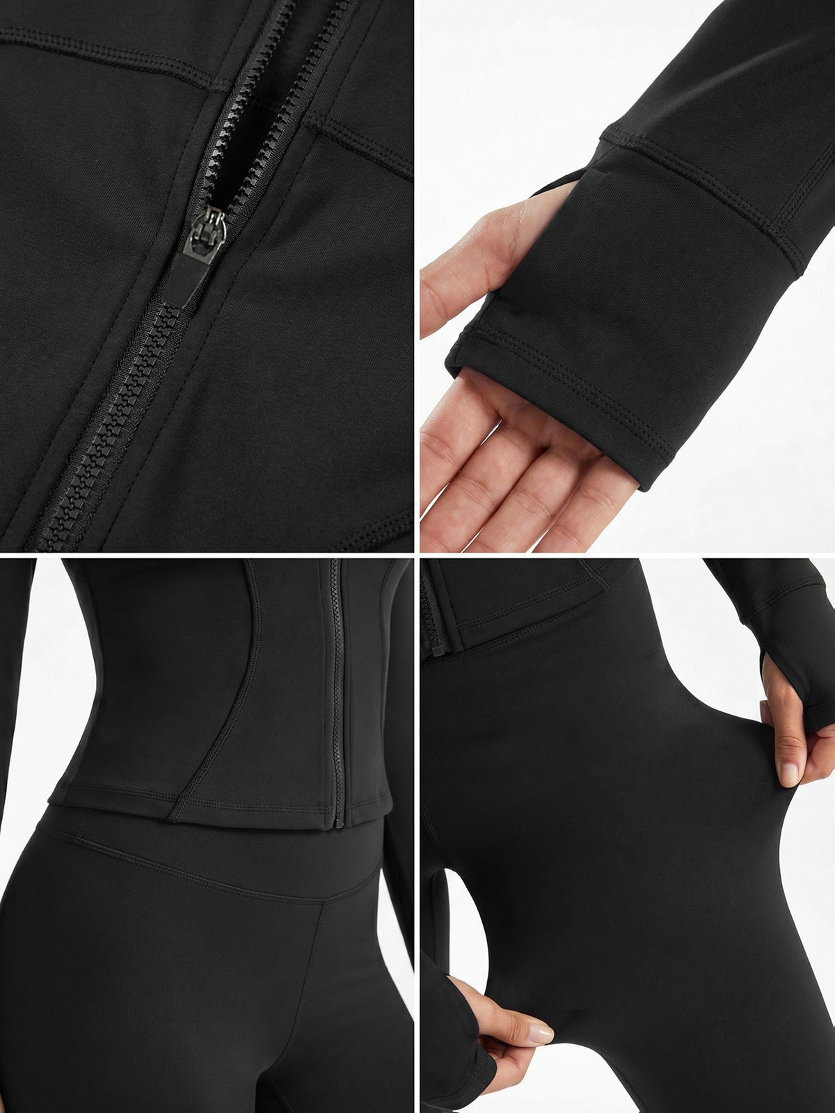Mock Neck Track Jacket & Leggings Set - Black