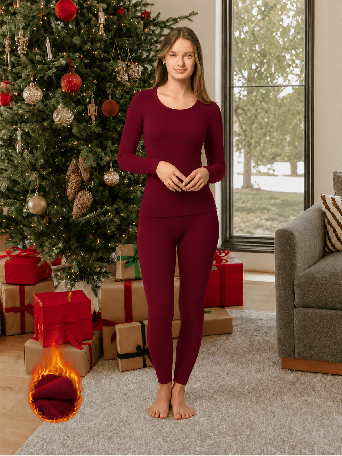 Thermal Base Layer Top & Pants Set - Red