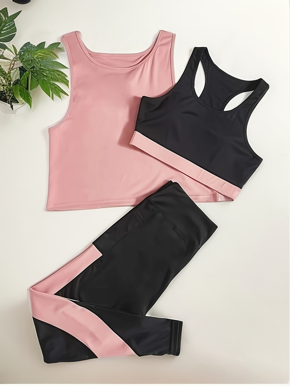 3 Piece Bra, Tank & Pants Yoga Set - Peach