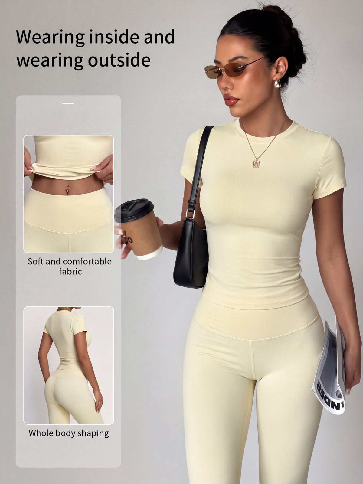 Short Sleeve Top & Leggings Set - Light Yellow