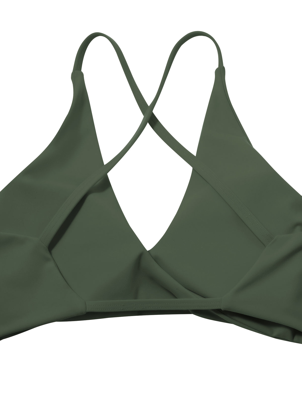 V-Neck Cross Strap Basic Sports Bra - Olive Green