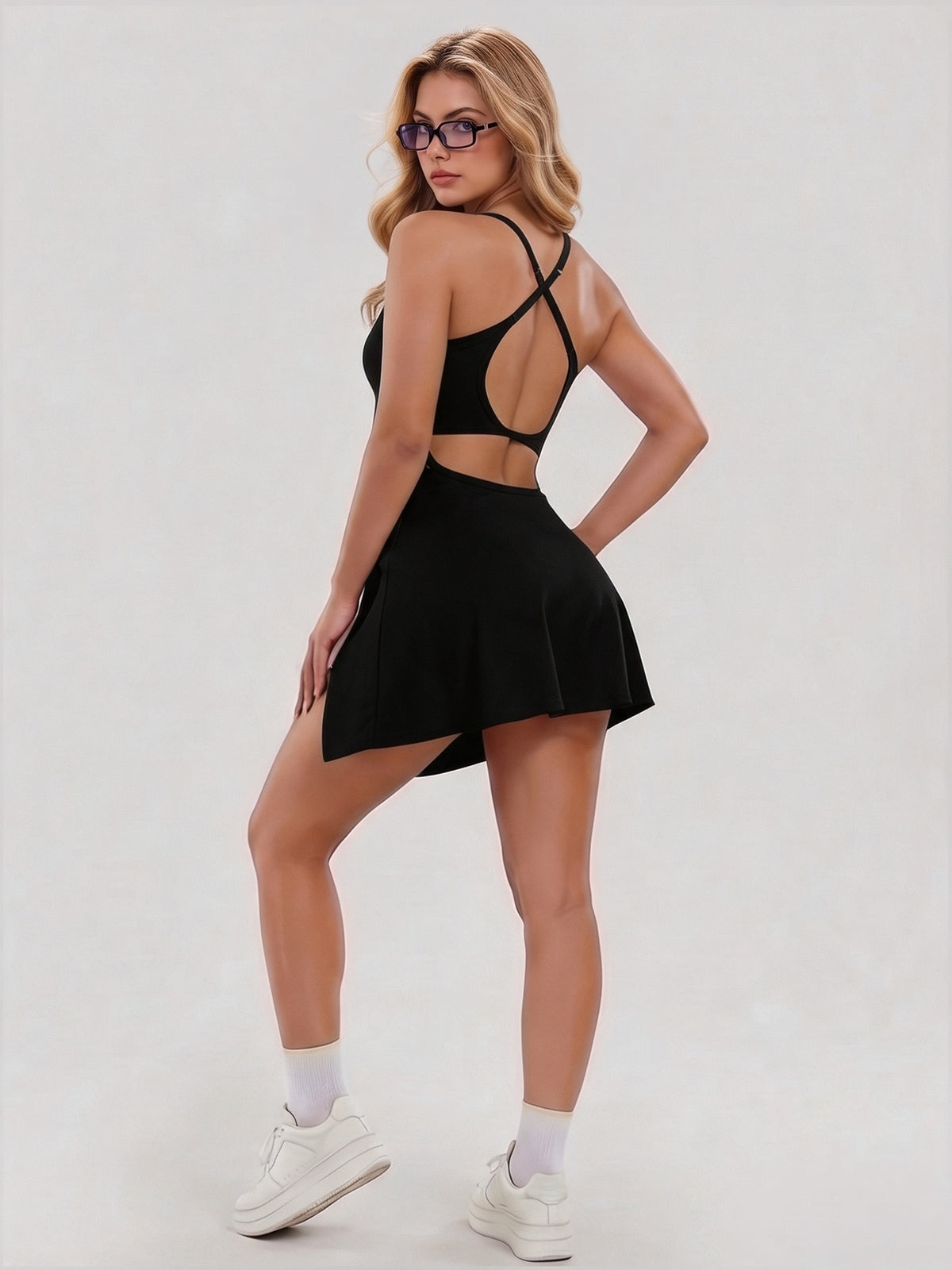 Vest Style Tennis Dress With Shorts - Black