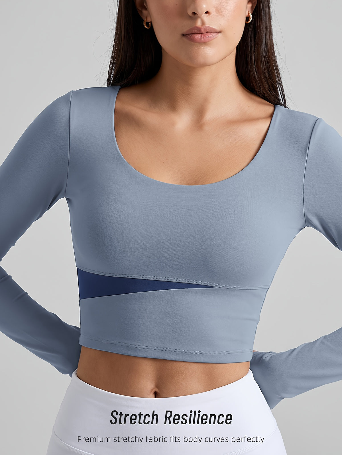 Color Block Padded Long Sleeve Top - Light Blue