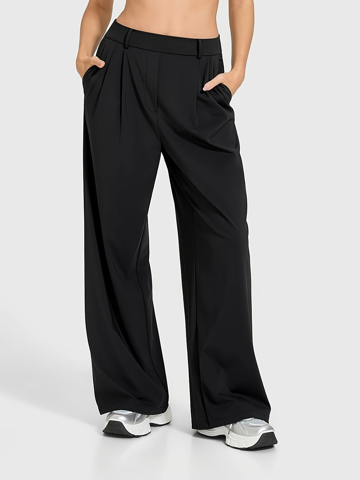 High Waist Straight Leg Work Trousers - Black