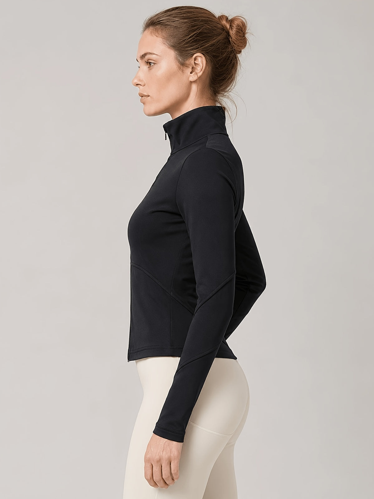 Slim Fit Stretch Zip Up Yoga Jacket - Black