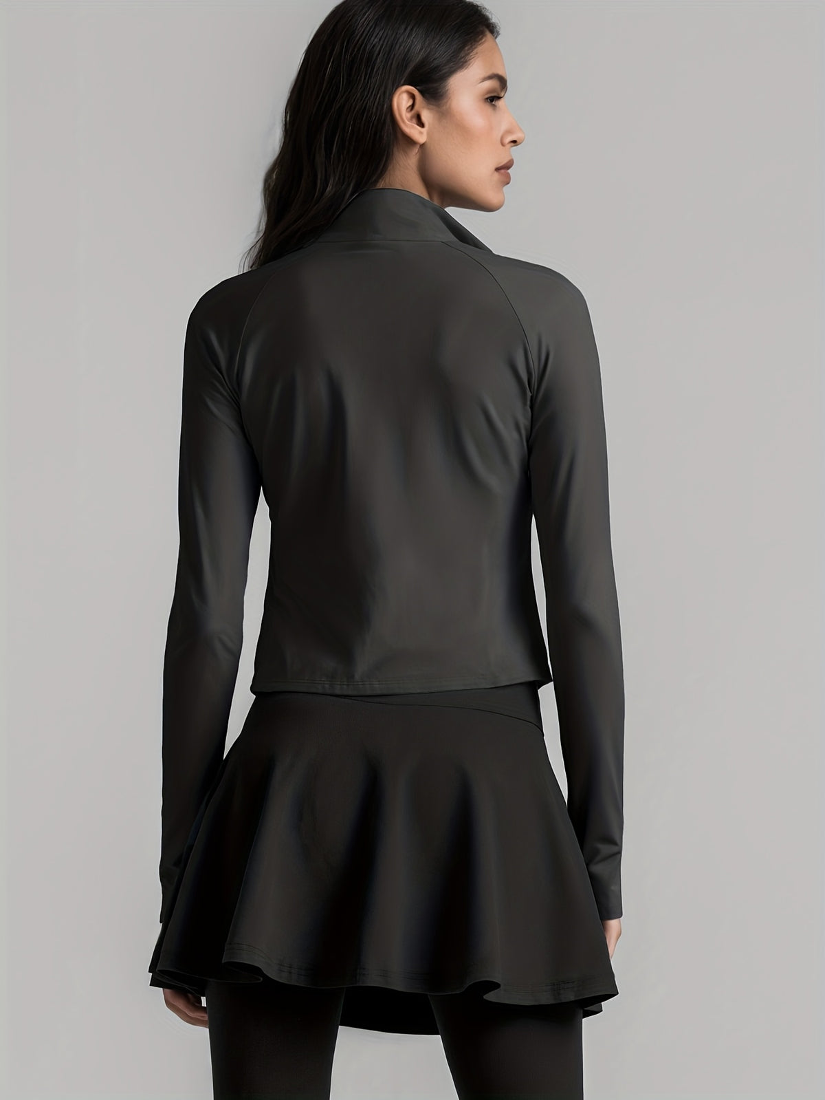 Colour Block Jacket & Skort 3 Piece Set - Black