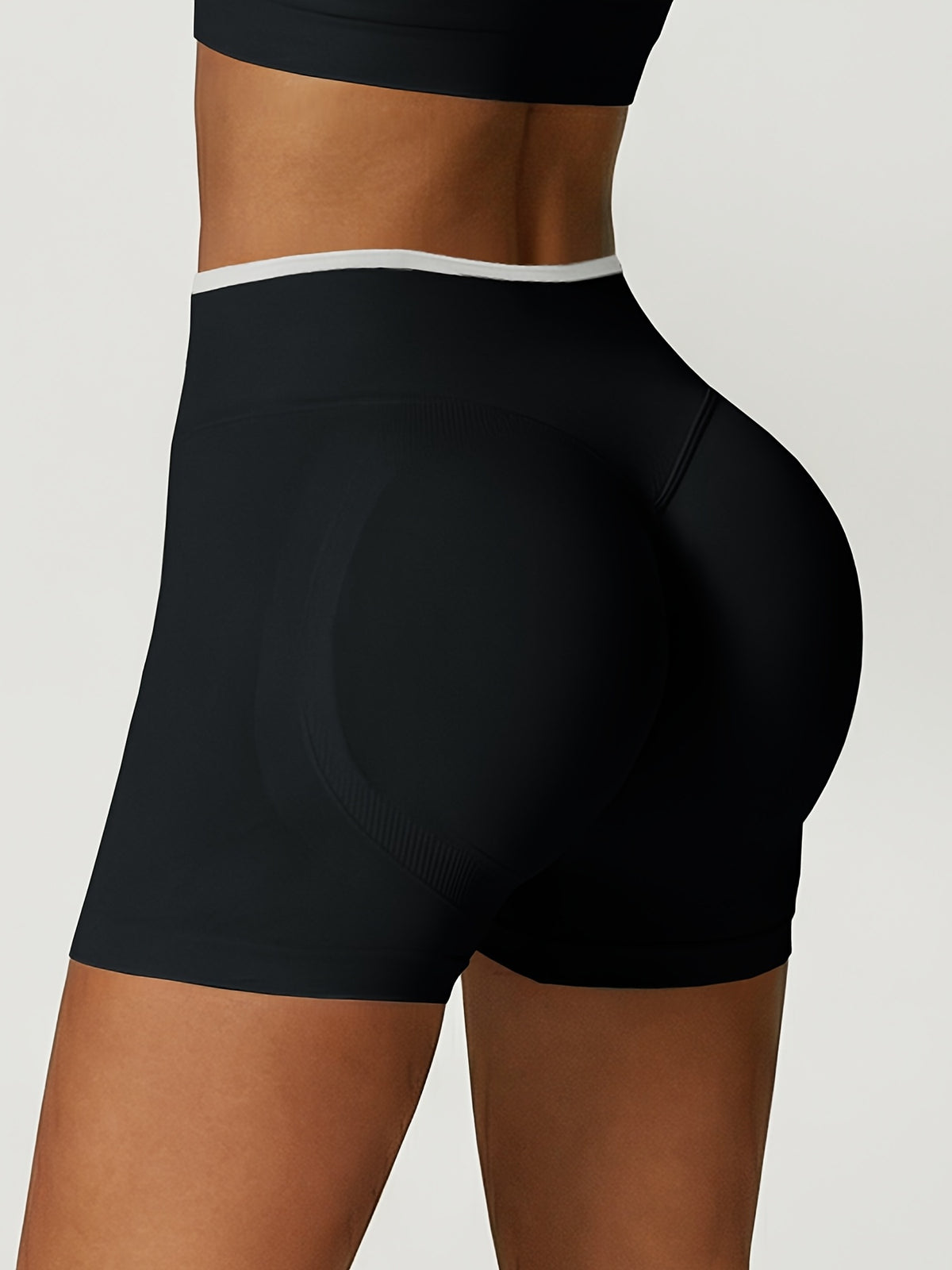 Contrast Trim Halter Bra & Shorts Set - Black