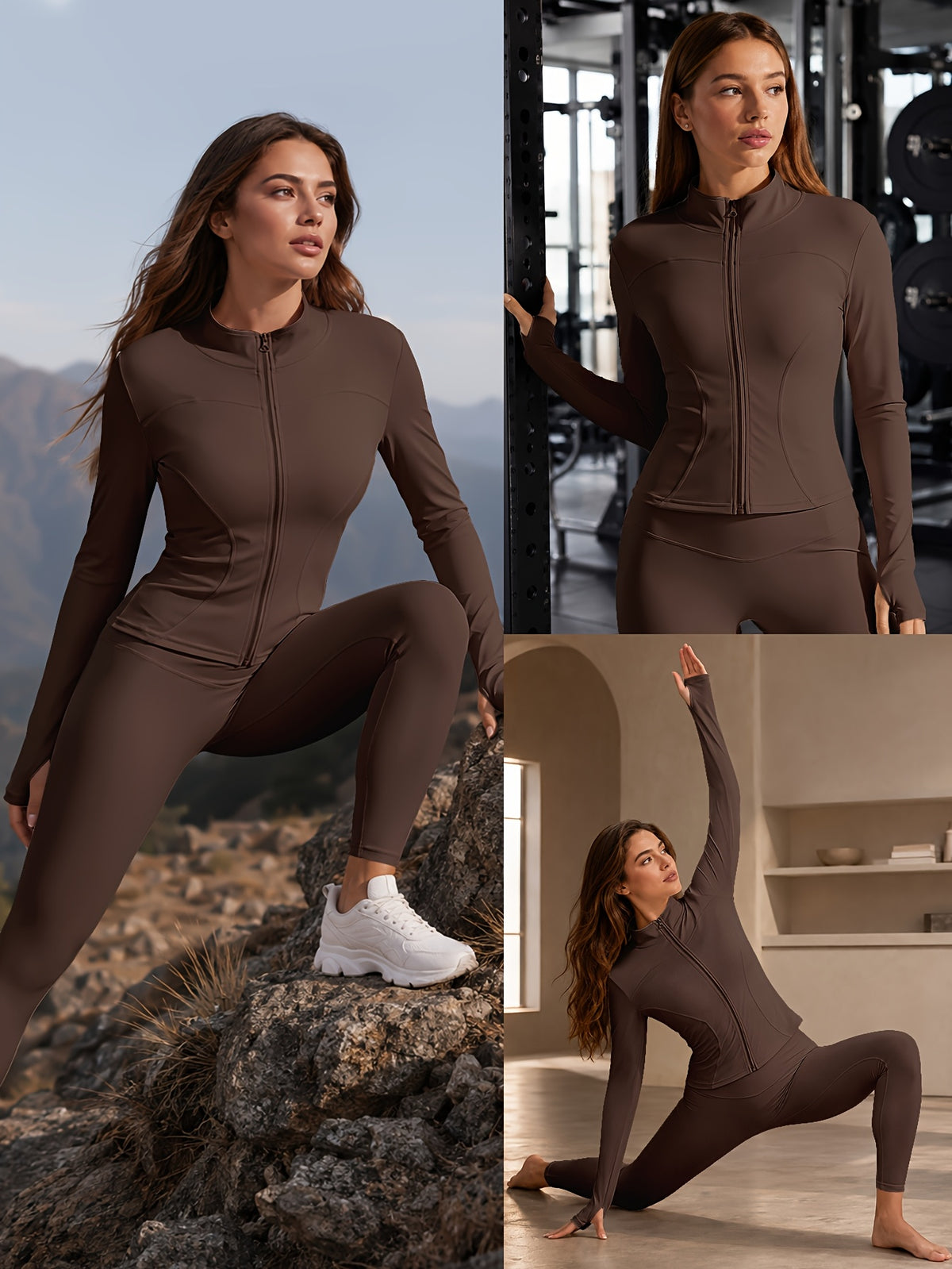 Quick Dry Long Sleeve Sports Jacket - Brown