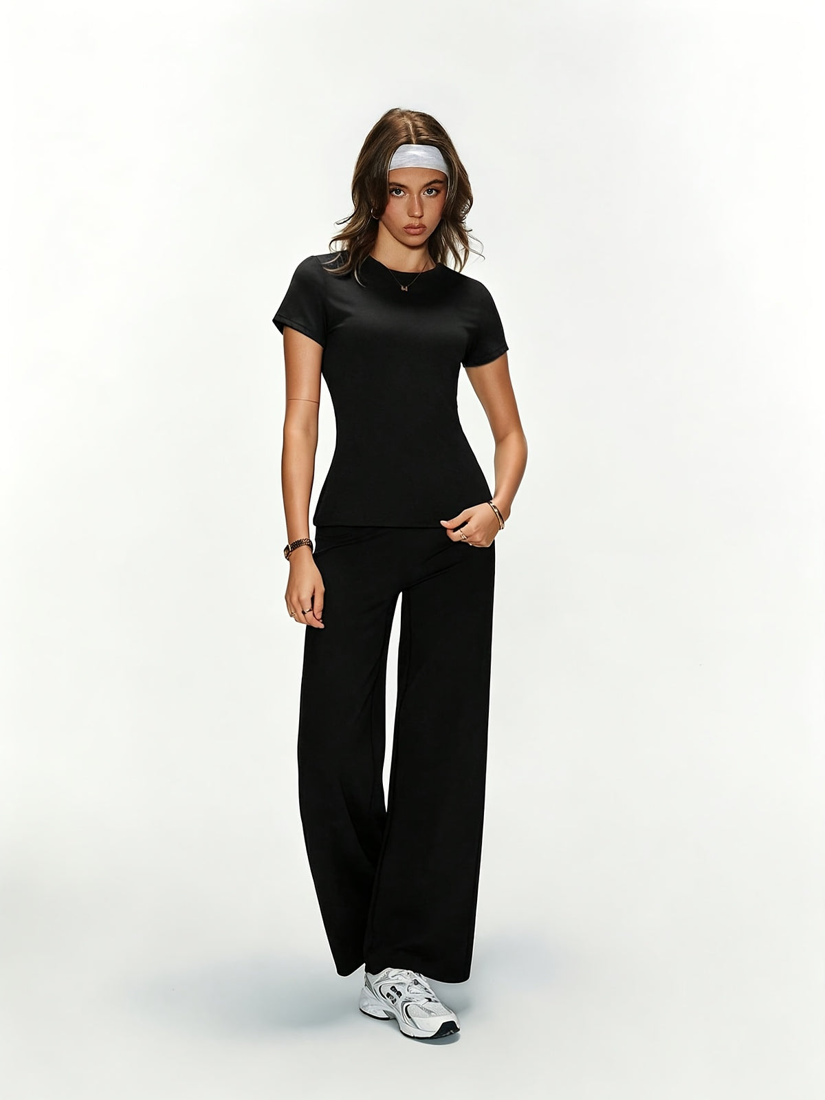 Tee & Wide Leg Pants Set - Black