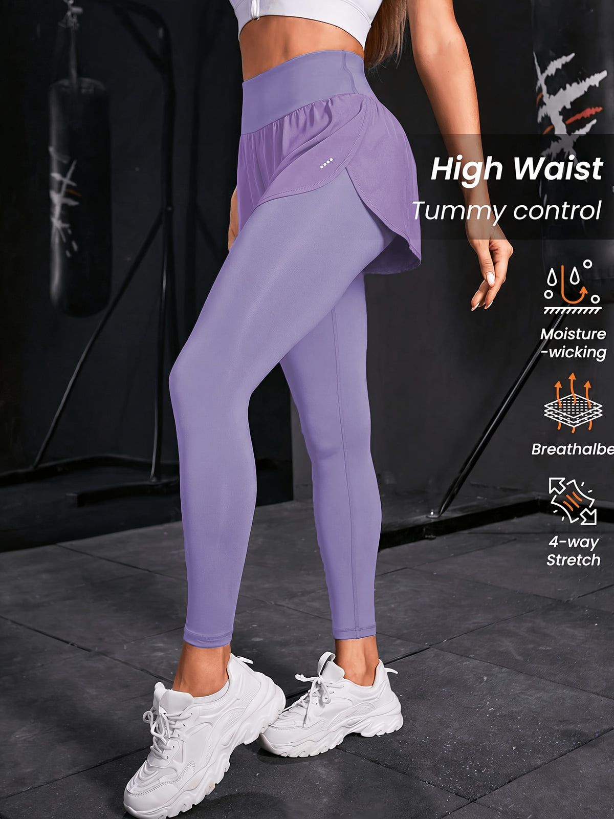 2-in-1 Glitter Polka Dot Sport Pants - Purple