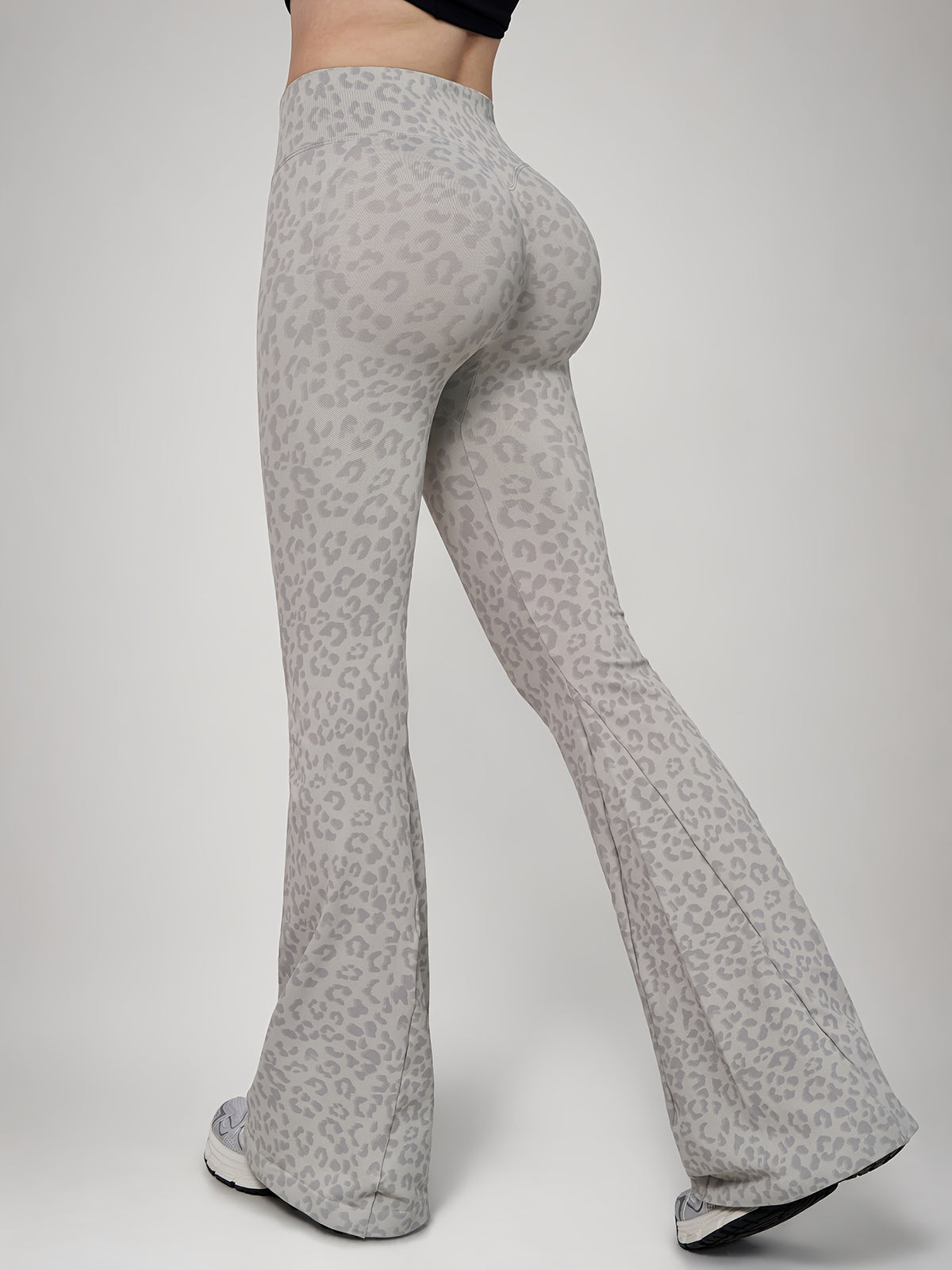 Leopard Print Flare Leggings - Light Grey