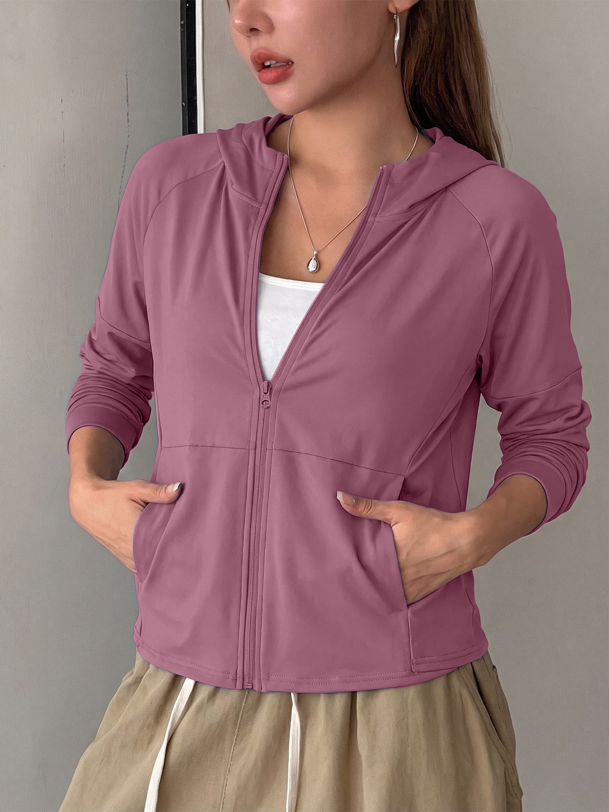 Longline Hooded Thumb Loop Jacket - Fuchsia