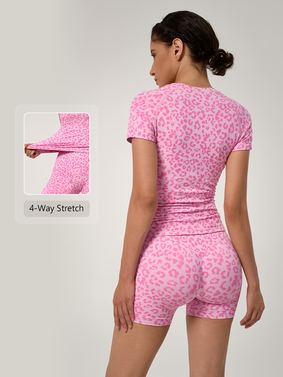 Leopard Tee & Biker Shorts Set - Pink