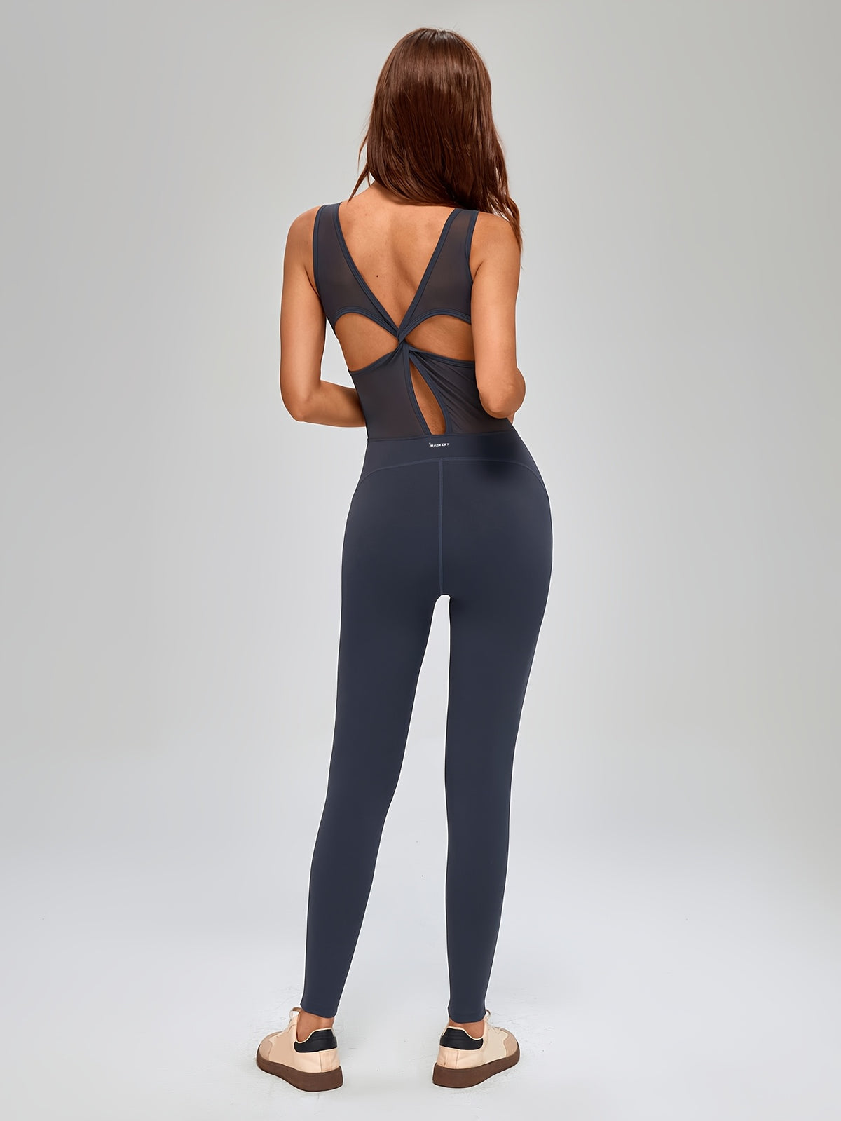 Square Neck Cross Back Jumpsuit - Navy
