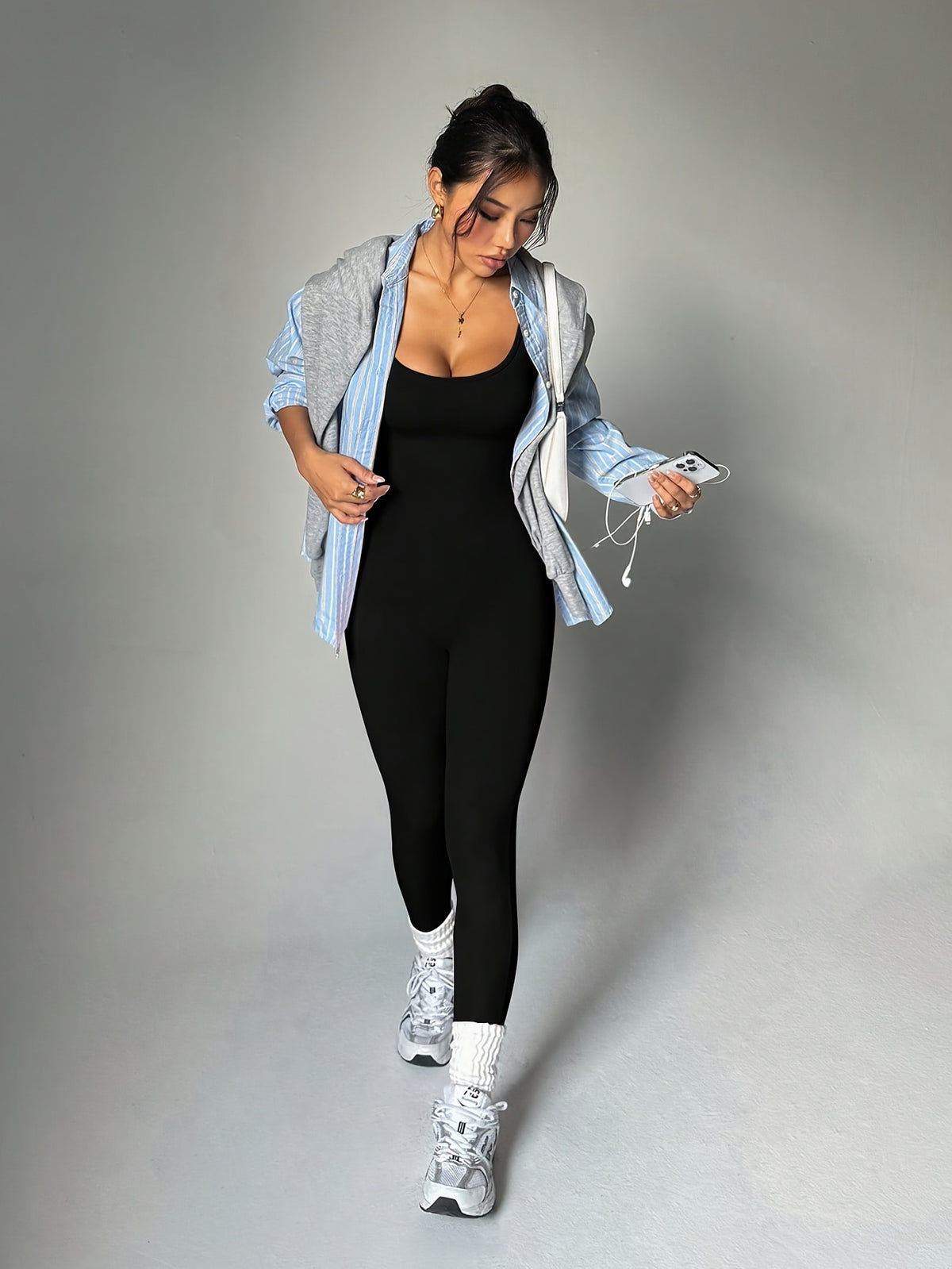 Open Back Full Length Bodysuit - Black