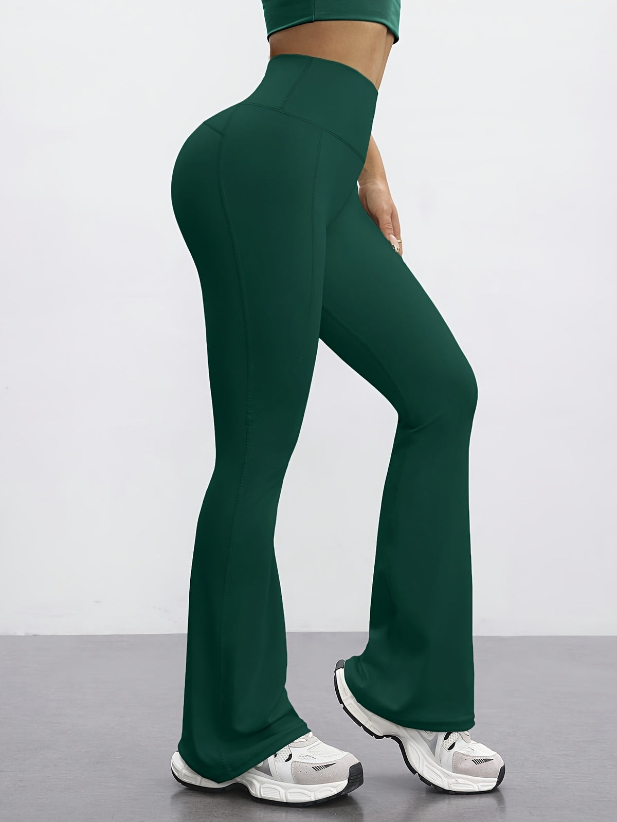 High Waist Flare Pants - Dark Green