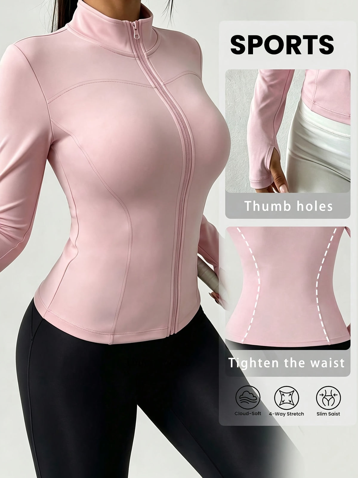 Slim Stand Collar Jacket - Pink Red