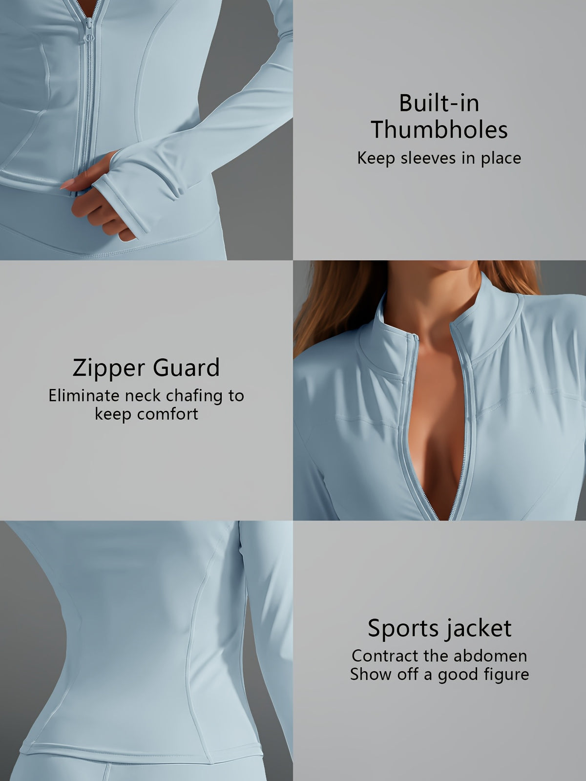 Quick Dry Long Sleeve Sports Jacket - Light Blue