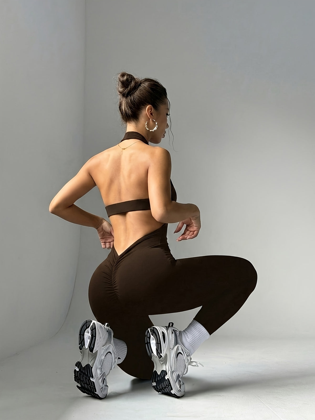 Halter Open Back Padded Bodysuit - Dark Brown